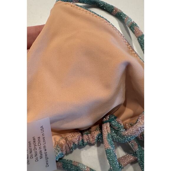 For Love & Lemons Size Small Yola Triangle Bikini Top Floral Print Shimmer Boho - Picture 4 of 8
